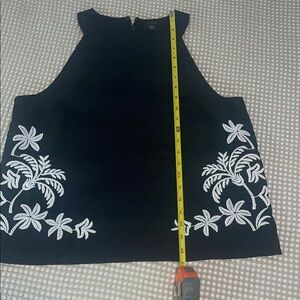 Ann Taylor linen blend Black Top with White Floral Accents